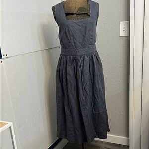 OFFON LINEN APRON PINAFORE CHARCOAL LINEN DRESS SIZE SMALL